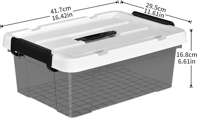 Cetomo Lidded Storage Bin with Handle, Tote Organizing Container with Durable Lid and Secure Latching Buckles, Stackable and Nestable, Plastic, 16 Quart-3 Pack, Clear Black