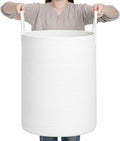 CLHMILY&Z Laundry Hamper Round Storage Rope Basket in Living Room, Bedroom, Laundry Room for Toy, Clothes, Blanket, Pillow (White, 80L)