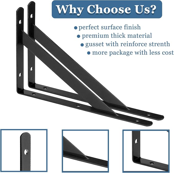 Shelf Brackets 6 Pack 18 inch Heavy Duty Metal L Brackets for Shelf 18"x12" Black Iron Wall Mount Screw Included