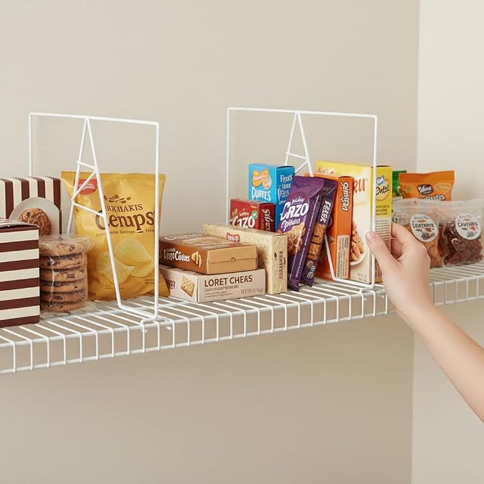 Wire Shelf Dividers - White Closet Organization & Storage Organizer - No Tool Shelf Divider for Wire Shelves - Metal Shelf Accessories – for 16“ Deep Wire Shelves – Tall 12” Height – 8 Pack