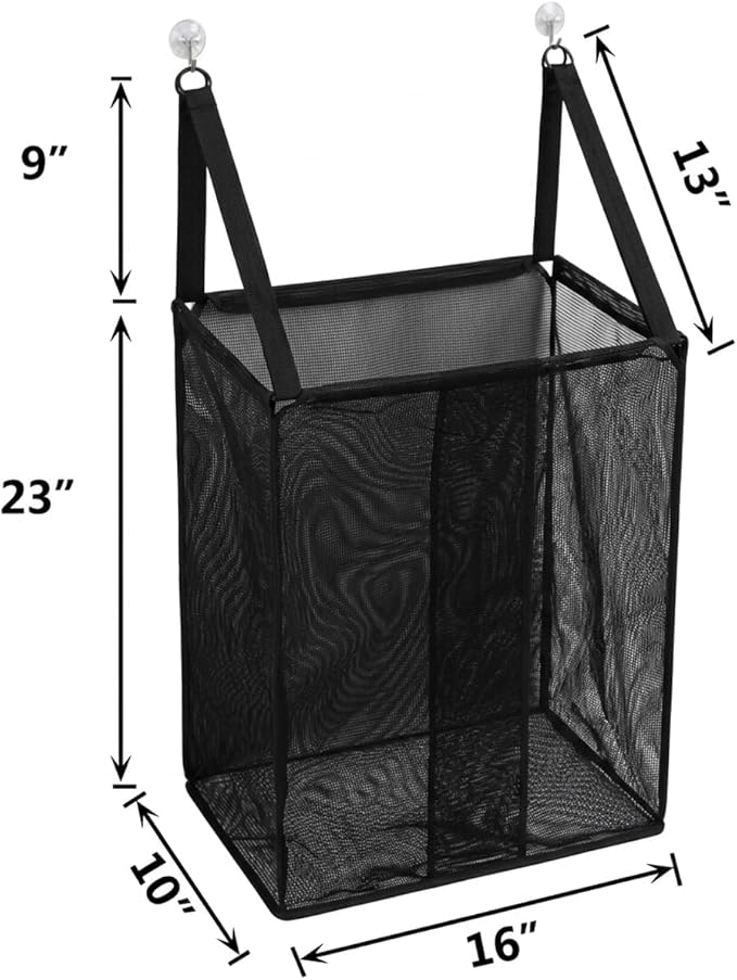 ALYER Wall Hanging Mesh Laundry Hamper,Poolside Toy Storage Baskets with Big Metal Support Opening,Hardware Included (Black)