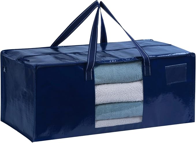 VENO 6 Pack Heavy Duty Moving Bags, Packing Bags with Clear Window, Alternative to Moving Boxes, Storage Bins for Clothes, Blankets, Comforters, College Dorm Essentials (Blue, 6 Pack)