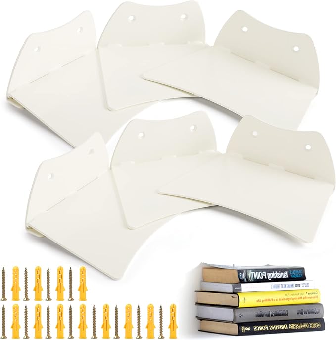 Eapele Floating Book Shelves, White Dove Color Coated, Steel Constructed Hidden Bookshelf with Mounting Hardware (6pcs)