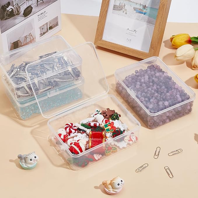 BENECREAT 6 Pack 5.6x4.2x1.8 Clear Plastic Box Containers with Lids for Beads, Safety Pins and Other Craft Jewelry Watch Findings