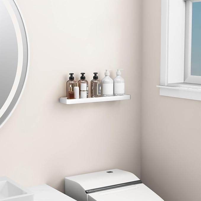 Danpoo 20 Inch Long Floating Shelf, Clear Tempered Glass Wall Shelf with Matte Silver Aluminum Frame - Spacious and Stylish Storage for Your Home
