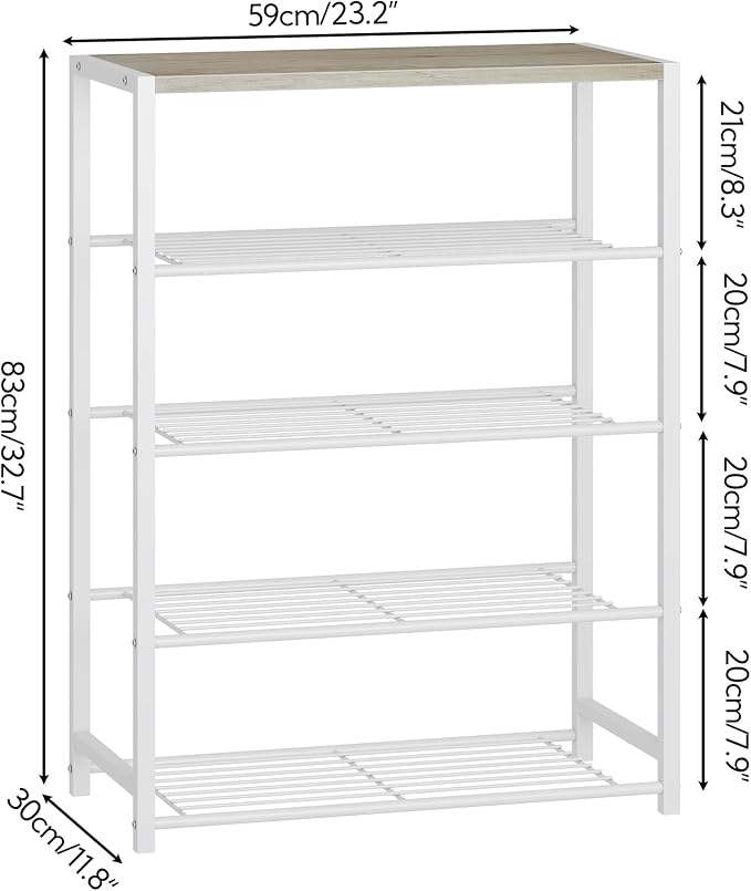 Yusong Shoe Rack Organizer, 5 Tier Industrial Shoe Storage Shelf, Narrow Sturdy Metal Shoe Shelves for Closet Entryway, White
