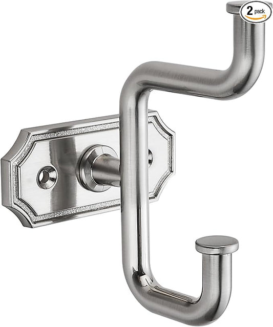 SAILING 2 Pack Nickel Brushed Coat Hooks - Towel & Robe Hooks for Bathroom, Bedroom & Kitchen