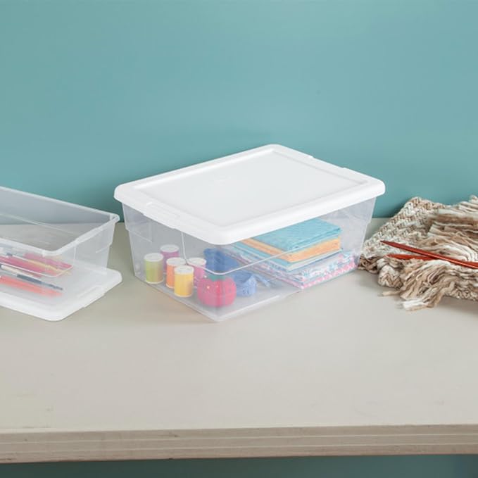 Sterilite 24-Pack 16 Quart Storage Box, Stackable Clear Plastic Bins with Snap-On Lids - Heavy-Duty Organizing Containers for Closet, Bathroom, and Office