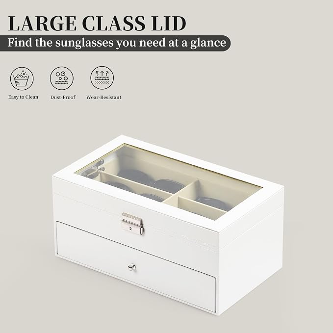 AUTOARK Leather 12 Piece Eyeglasses Storage Display Case,White,AW-053 | Sunglass Organizer,Drawer Lockable,Display Drawer