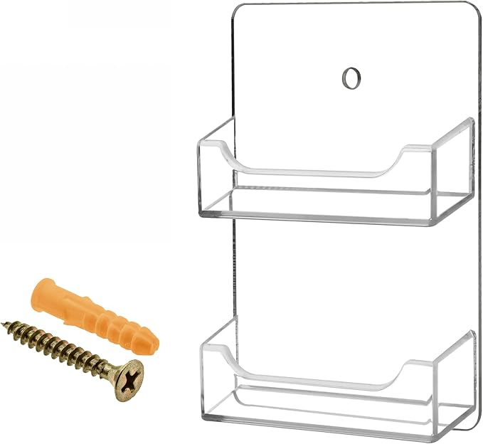Business Card Holder Wall Mount 2 Slot Clear Acrylic Multi Pocket with Hardware Gift Card or Appointment Cards Display Rack Holds 3.5" x 2" Cards by Marketing Holders