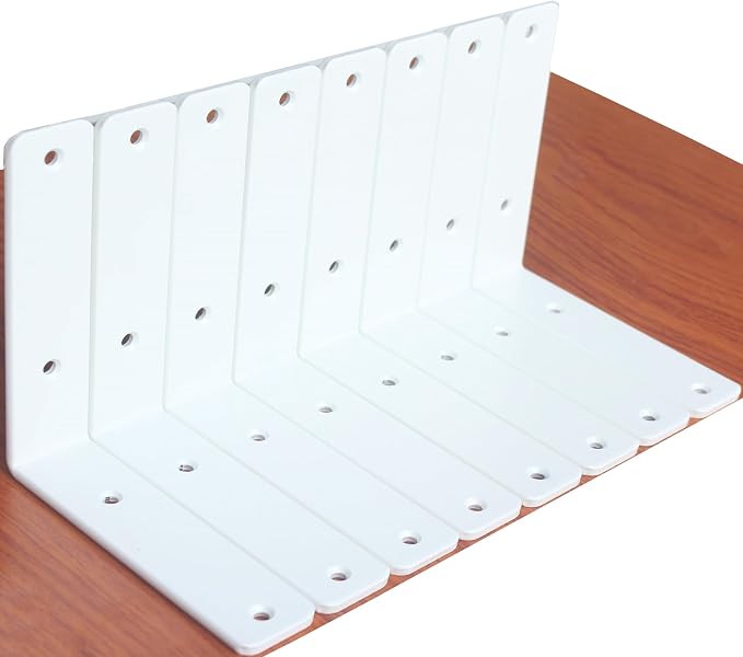 8 Pack - L 6" x H 6" x W1.5, 5mm Thick White L Shelf Bracket, Iron Shelf Brackets, Metal Shelf Brackets, Floating Shelf, Shelf Supports with Screws