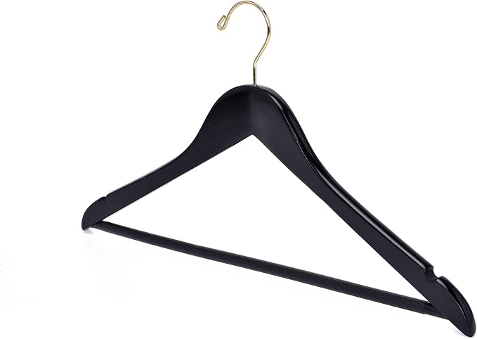 Quality Black Wooden Hanging Set - Curved Hangers with Stylish Chrome Hooks (Heavy-Duty, 10-Pack)