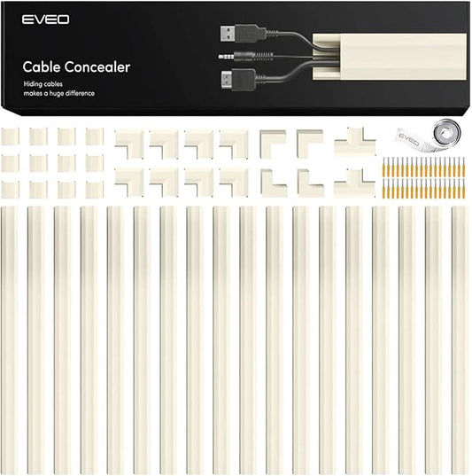 EVEO Cable Hider Wall 306” - Cable Raceway Cord Hider - Wire Covers for Cords on Wall, Cord Cover, Wall Cable Hider, Cable Concealer, Wire Hiders for TV on Wall - 20X (L16 W0.95 H0.5) - Medium | Beige