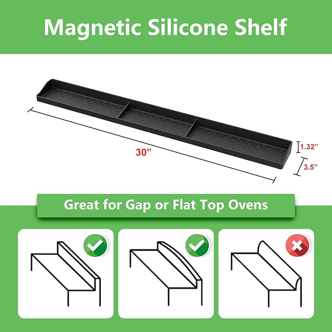 30 Inch Silicone Stove Top Shelf Magnetic for Kitchen, Strong Magnetic Heat Resistant Spice Rack Organizer for Over Stove Oven - (Black)