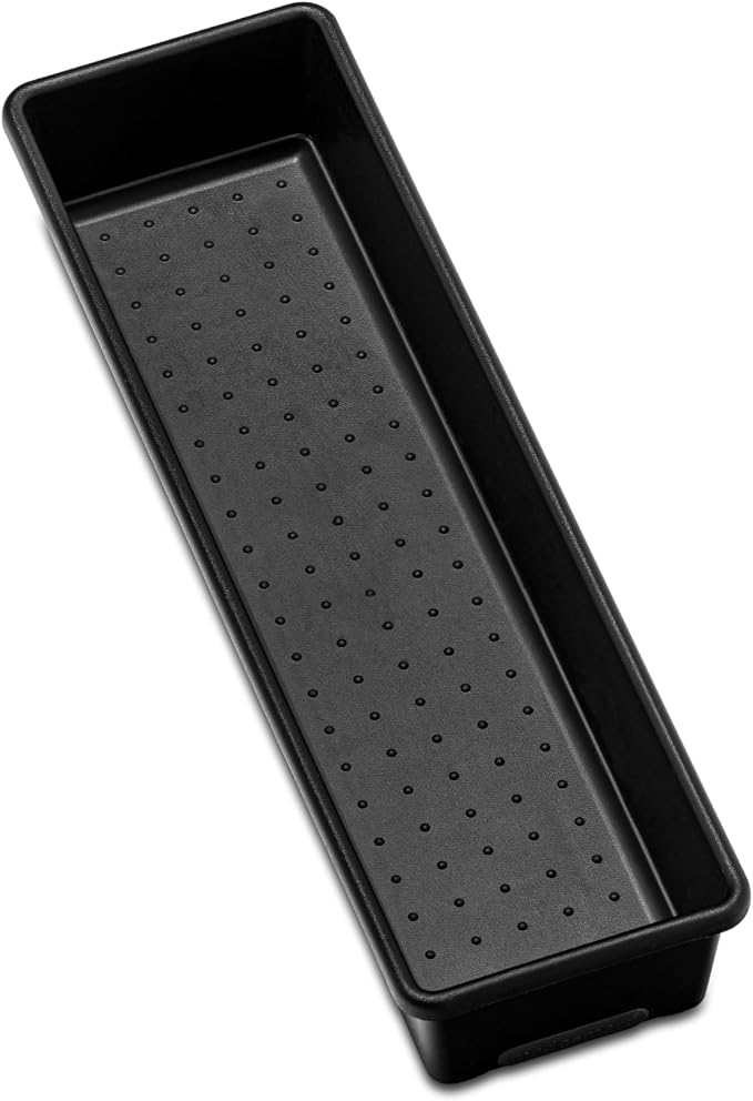 madesmart Classic 13 x 4 Long Storage Bin, Carbon | non slip feet, rounded corners, open compartment, soft grip lining, utensils tools supplies, office craft items, woman owned