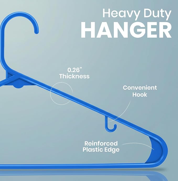 Utopia Home Plastic Hangers 50 Pack – Built-in Strap Hooks Blue | Space saving | Durable & strong | Closet organizer | Clothes hangers | Ideal for shirts, pants, skirts & coats