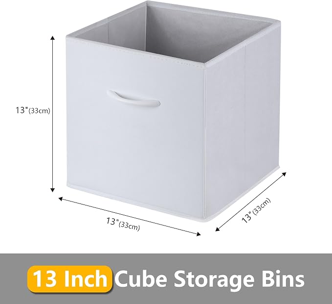 WUIKE 13-Inch White Cube Storage Bins, 4-Pack | Faux Leather Organizer Baskets, Decorative Organizer Baskets with Handles for Shelves, Closets, and Rooms