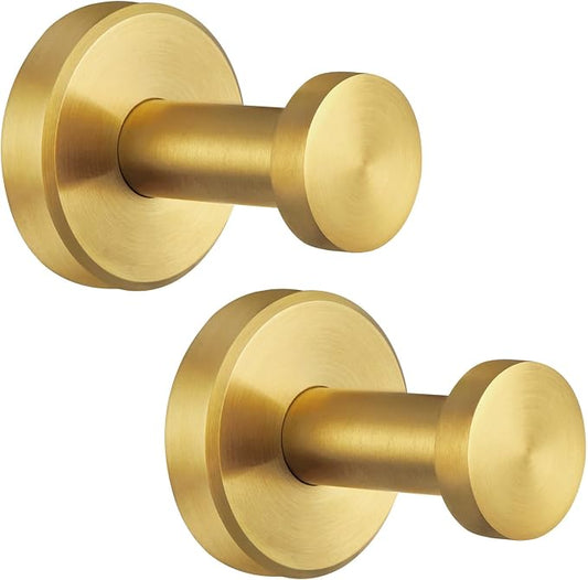 Angle Simple Towel Hooks, SUS 304 Stainless Steel Coat Robe Wall Hooks, Bathroom Hand Towel Hanger, Brushed Dark Gold, 2 Pack