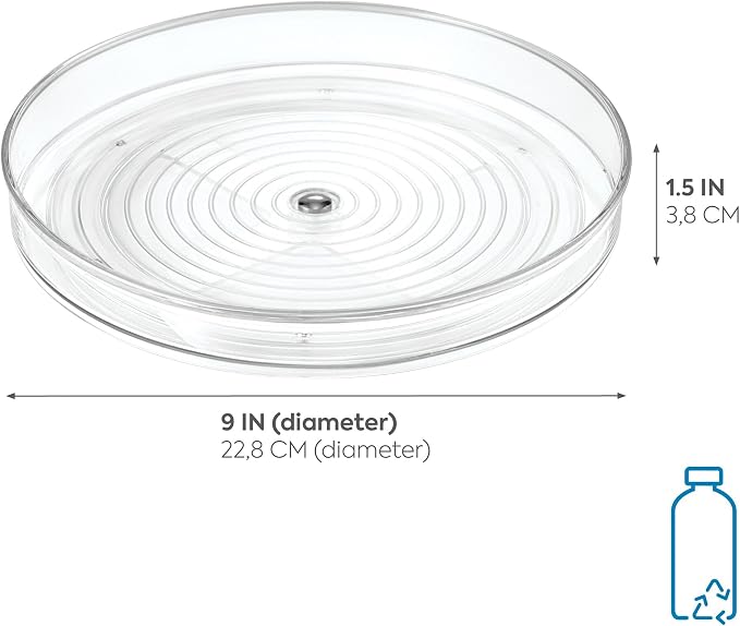iDesign 9-Inch Lazy Susan Organizer | Small Turntable, For Cabinet or Pantry, Clear