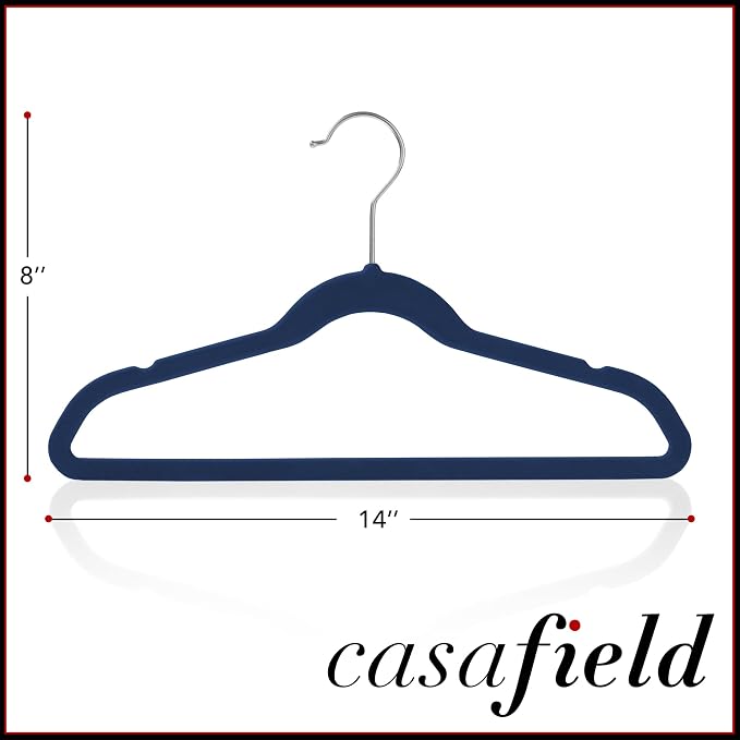 Casafield 50 Velvet Kid's Hangers - 14" Size for Children's Clothes - Royal Blue