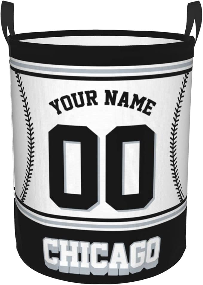 Custom Chicago Laundry Hamper Personalized Laundry Basket Customized Name And Number Collapsible Storage Basket for Bedroom Bathroom Living Room Baseball Fan Gifts