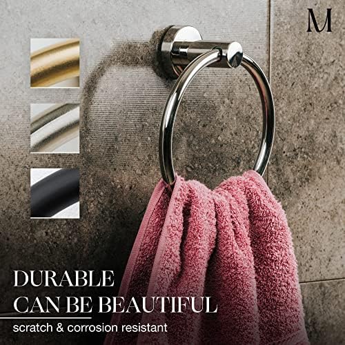 Marmolux Acc Chrome Towel Ring - Hand Towel Holder for Bathroom Wall - Simple Round Towel Hanger for Bathroom - Heavy Du