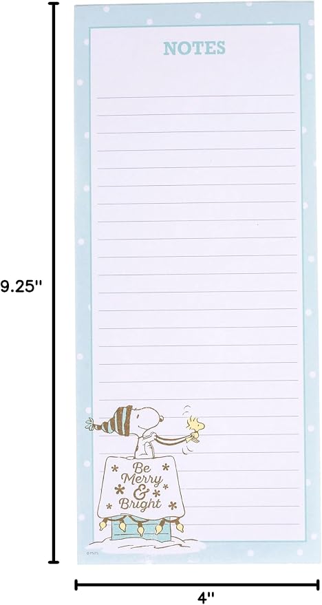 Graphique Merry Snoopy Holiday Magnetic Notepad | 100 Tear-Away Sheets | Grocery, Shopping, To-Do List | Writing Pad for Fridge, Kitchen, Office | Lined Paper | Great Gift | 4” x 9.25”