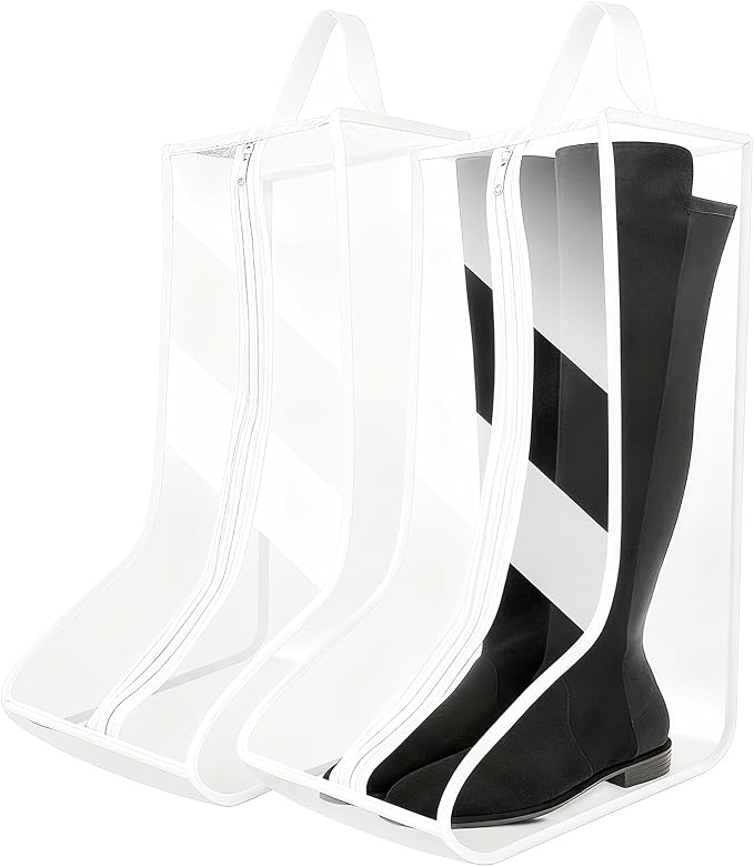 Clear Boot Bags for Cowboy Boots Tall Boot Storage Organizer with Handle Transparent Shoe Dust Covers for Travel Riding Leather & Snow Boots (White-2ig)