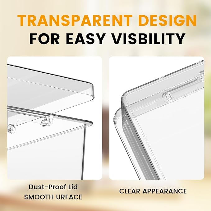 Bra Drawer Organizer for Women - 2 PCS Clear Plastic Storage Box with Lid and Dividers for Socks, Underwear, Bras, Ties, and Closet Organization