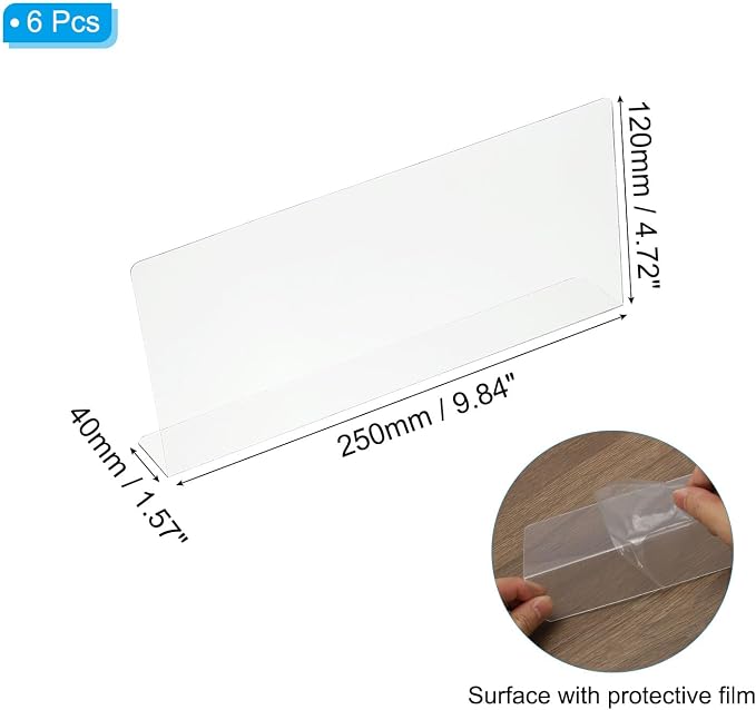PATIKIL 6 Pack Shelf Dividers for Closet Organization, 9.8x1.57x4.7 Acrylic Closets Separator Kitchen Cabinet Shelves Under Bed Blocker for Bedroom Kitchen Office, Clear