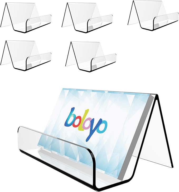 Boloyo Acrylic Business Card Holder for Desk , 6PC Business Card Display Stand Desktop Name Card Organizer Capacity 60 Cards