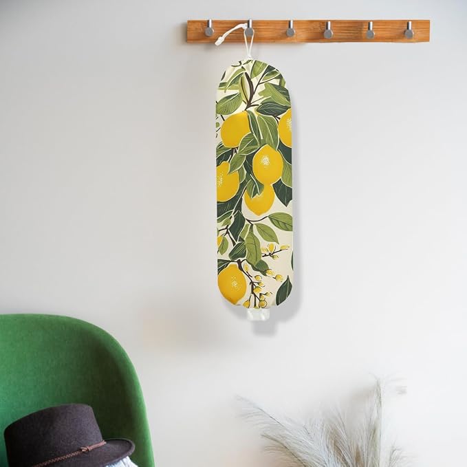 Lemon Plastic Bag Holder for Kitchen Essentials, Summer Wall Mount Grocery Bag Holder for Plastic Bags, Washable Grocery Bags Storage Dispenser for Home Kitchen Decor, Lemon Gifts for Women Mom