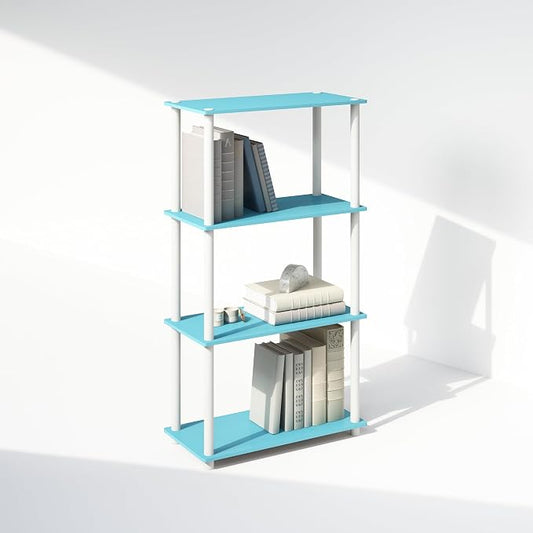 Furinno Turn-N-Tube Book Shelf, 4-Tier Bookshelf, Bookcase with Multipurpose Compact Display Rack, 11.6 x 23.6 x 43.2, for Living Room, Bedroom, Home Office, Light Blue/White