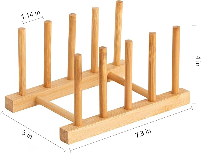 HBlife 2pcs Bamboo Dish Plate Bowl Cup Book Pot Lid Cutting Board Drying Rack Stand Drainer Storage Holder Organizer Kitchen Cabinet（Keep Dry）