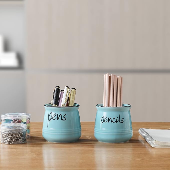 ONTUBE Porcelain Pencils Holder Stand,Ceramic Pens Holder (Turquoise)