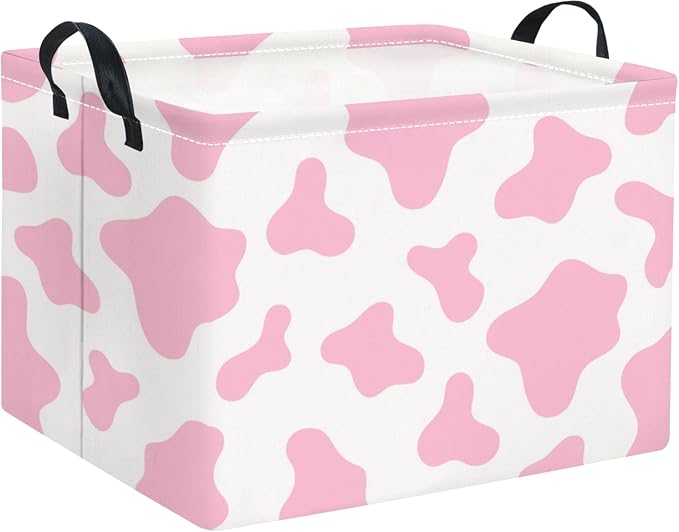 Rectangular Baby Kids Storage Basket for Home Kitchen Girls Cute Toy Storage Bin Organizer Shelf Book Room Decor(Pink Cow)