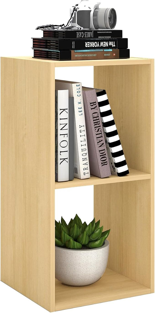 2 Cube Shelf Bookcase, Oak, 11in | Anti-Tipping Kits, Reversible Open Back, Multi Layer Multi Grid Partition Layout