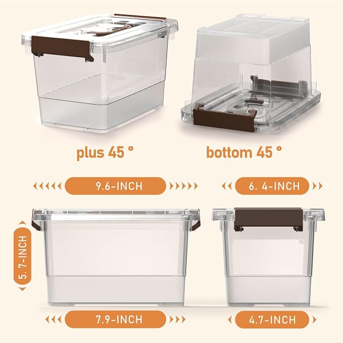 8 Pack Plastic Storage Latch Bins, 4 Quart Clear Plastic Handle Box with Lids and Handle, Multi-Purpose