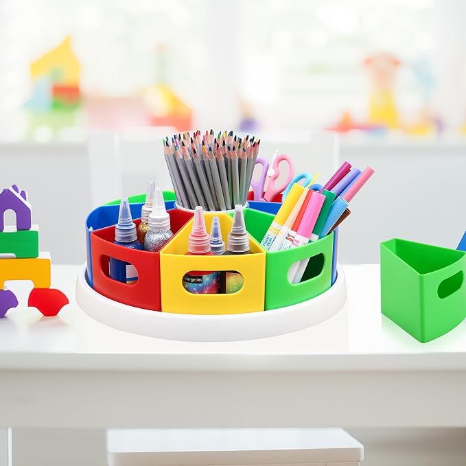 Art Supply Organizer Classroom Organization and Storage Pen Holder Desk Organizer for Marker,Crayon,Homeschool Supplies 360° Spin Art Caddy with Removable Bins, Birthday Gift for Kids 12 Inch