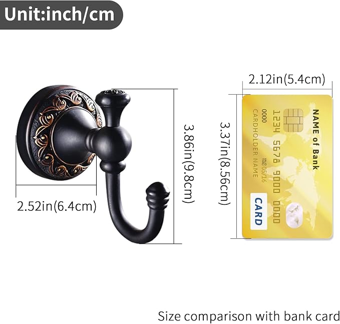 Leyden Brass Towel Hooks, Oil Rubbed Bronze Robe Hooks Antique for Bathroom Cloakroom Kitchen