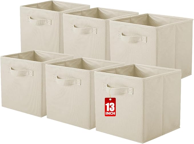 ShellKingdom Storage Bins, Foldable Fabric Storage Cube And Cloth Organizer | Storage Drawer For Closet And Toys, 13 X 13 X 13 INCH, 6 Pack (Beige)