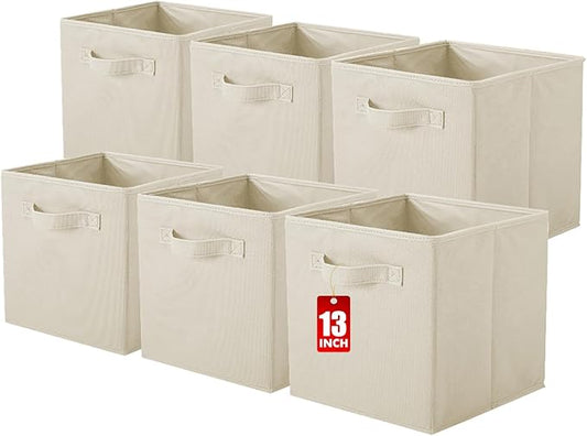 ShellKingdom Storage Bins, Foldable Fabric Storage Cube And Cloth Organizer | Storage Drawer For Closet And Toys, 13 X 13 X 13 INCH, 6 Pack (Beige)