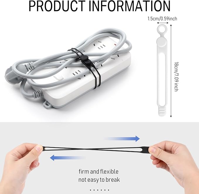 Nuanchu 40 Pcs Silicone Cable Ties Reusable Holder Adjustable Straps Multipurpose Charging Cable Organizer for Fastening Charging Cords Wires(7.1 Inch,Black, White)