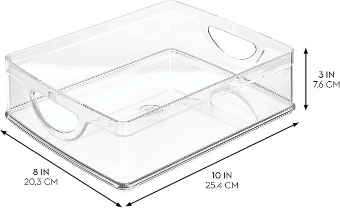 InterDesign iDesign Stackable Pantry Bin with Handles for Cabinets or Fridge, Clear, Made in USA (Pack of 4)