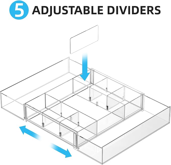 Marbrasse Expandable Desk Drawer Organizer, Clear Plastic Drawer Organizer Tray with 10 Adjustable Compartments, Desk Organizers and Accessories, 5 Drawer Dividers for Office Supplies, Makeup(Clear)