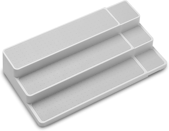 madesmart Cabinet Collection Expandable Shelf Organizer with Soft-Grip Surface and Non-Slip Feet, 14.75’’ L x 9.75’’ W x 3.50’’ H, White (Pack of 4)