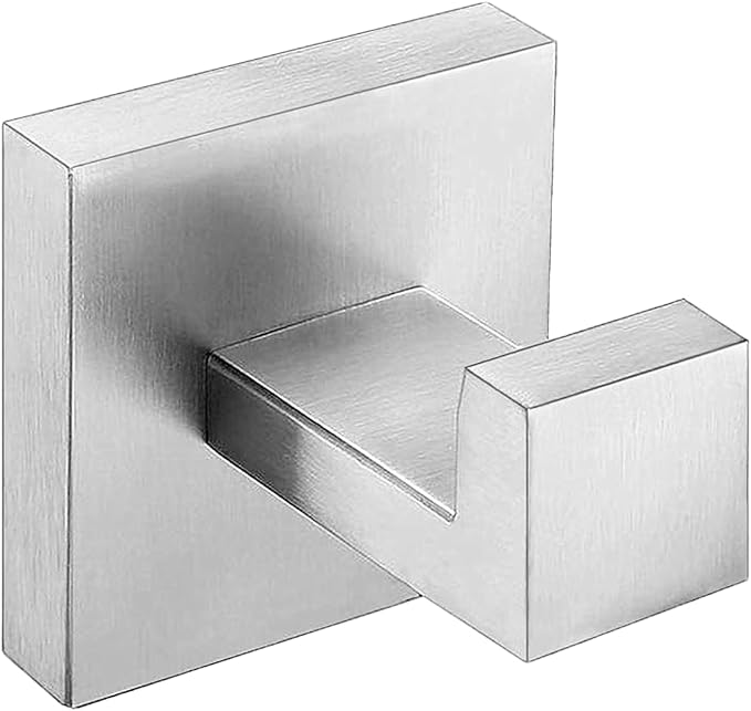 Nolimas Towel Hook Stainless Steel Bathroom Rustproof Clothes Towel Coat Hook Wall Mounted Square Toilet Kitchen, Heavy Duty Door Hanger, 1 Pack, Brushed Nickel