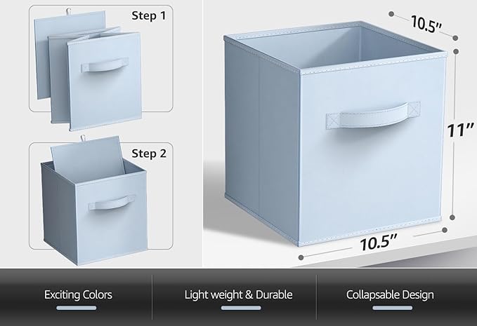 Sorbus Fabric Storage Cubes - 8 Foldable Storage Bins for Organizing Pantry, Cubbies, Toy Box - Clothes Storage & Closet Organizer - 11 Inch Collapsible Cube Baskets for Shelves with Handle