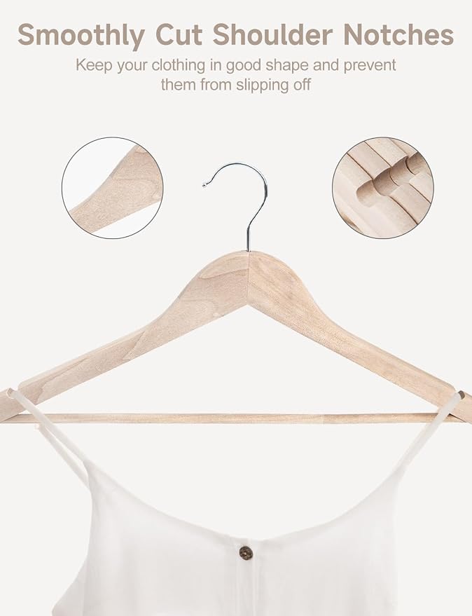 StorageWorks Clothes Hanger 30 Pack, Wooden Coat Hangers for Shirts, Jackets, Pants, Suits, Sweaters, Lotus Wood