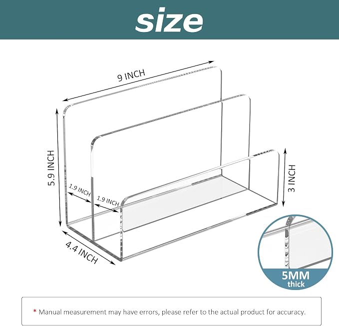 Sezanrpt Acrylic File Holder 2 Compartment, Clear Desk File Organizer, Office Magazine File Folder Organizer